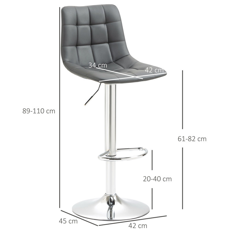 Liniyah Swivel Upholstered Adjustable Height Bar Stool with Steel Frame, Silver, Grey
