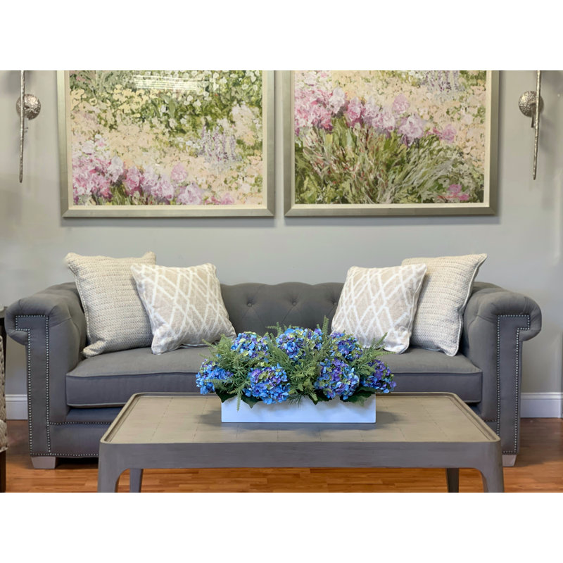 Polysilk Hydrangea Arrangement in Planter, Blue, Lavender, Green