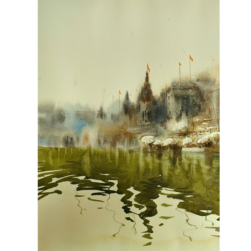 Banaras Ghat | Aquarelle par Achintya Hazra