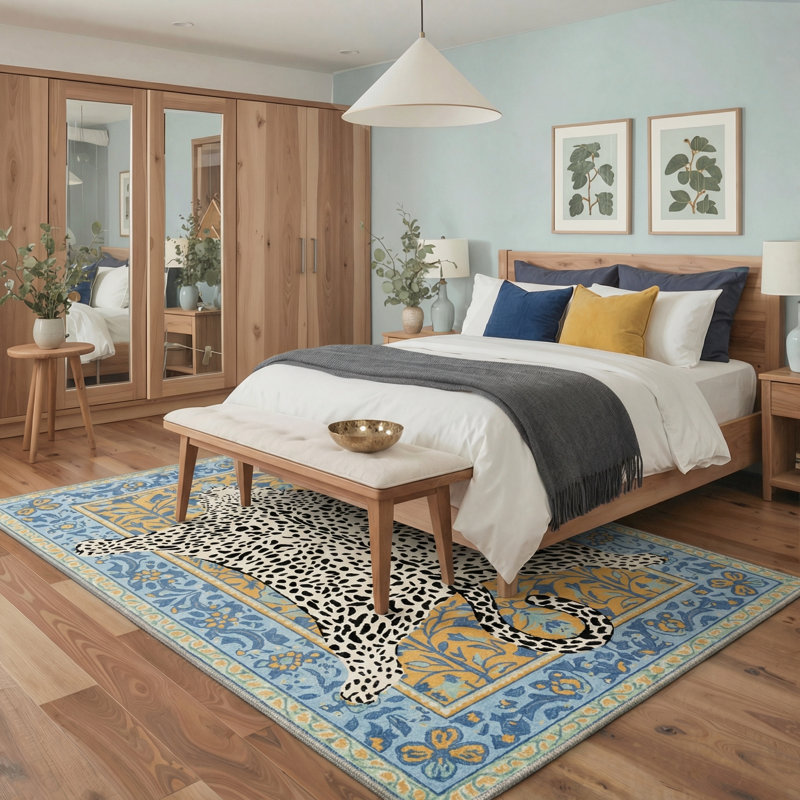 Tapis bleu / jaune / beige lavable à la machine Alinda, Rectangle 6 pi x 9 pi