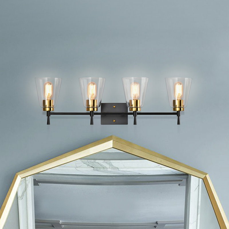 4 - Light Dimmable Vanity Light, Black/Antique Brass