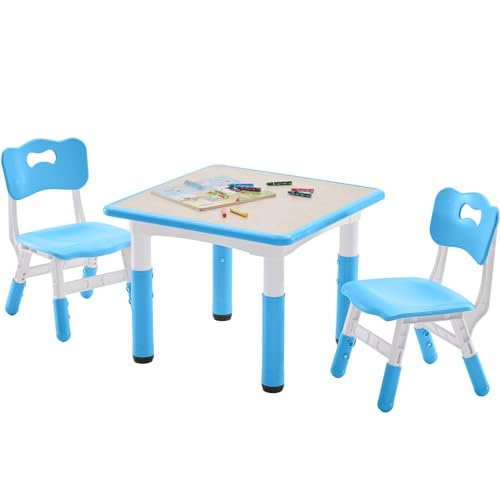Amayrany Kids 3 Piece Play Or Activity Table and Chair Set, Blue