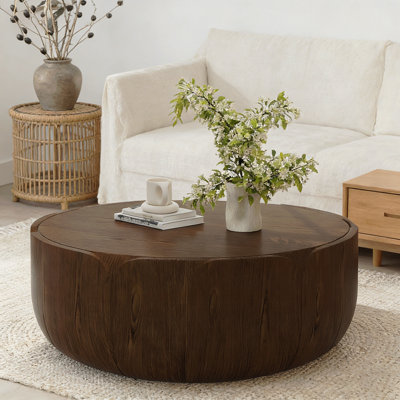 Table basse ronde d'intérieur pour l'extérieur, conception moderne à grain de bois, robuste et imperméable, sans assemblage, idéale pour le patio et le salon