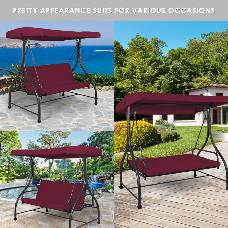 3 Person Porch Swing with Canopy, Wine Red