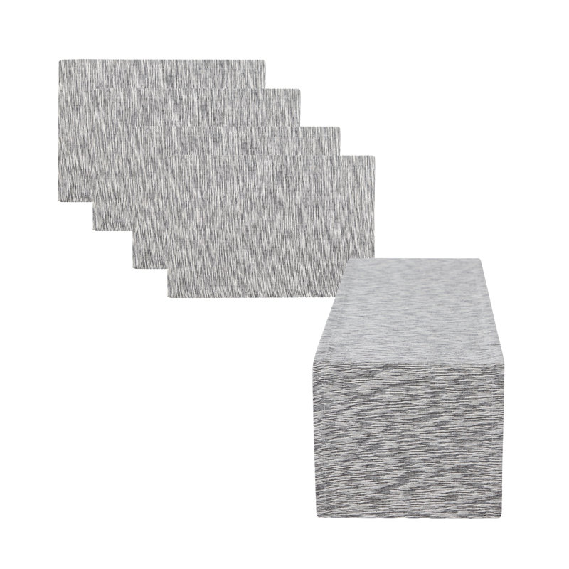 Space Dyed Table Runner & Placemat 5 Piece Set, Graphite, Gray