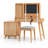 Natural Wood Makeup Vanity Set with Mirror, 4 Drawers, Open Shelves and Gray Upholstered Stool