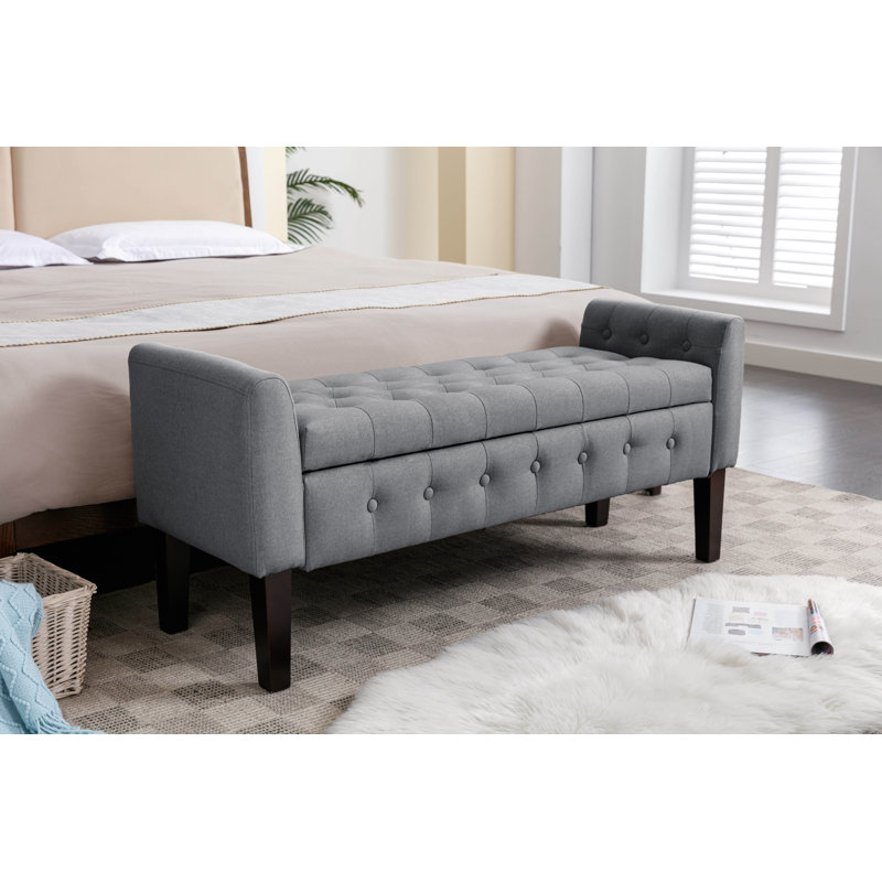 Diethmar Fabric Storage Bench with Rubberwood Legs, Dark Grey