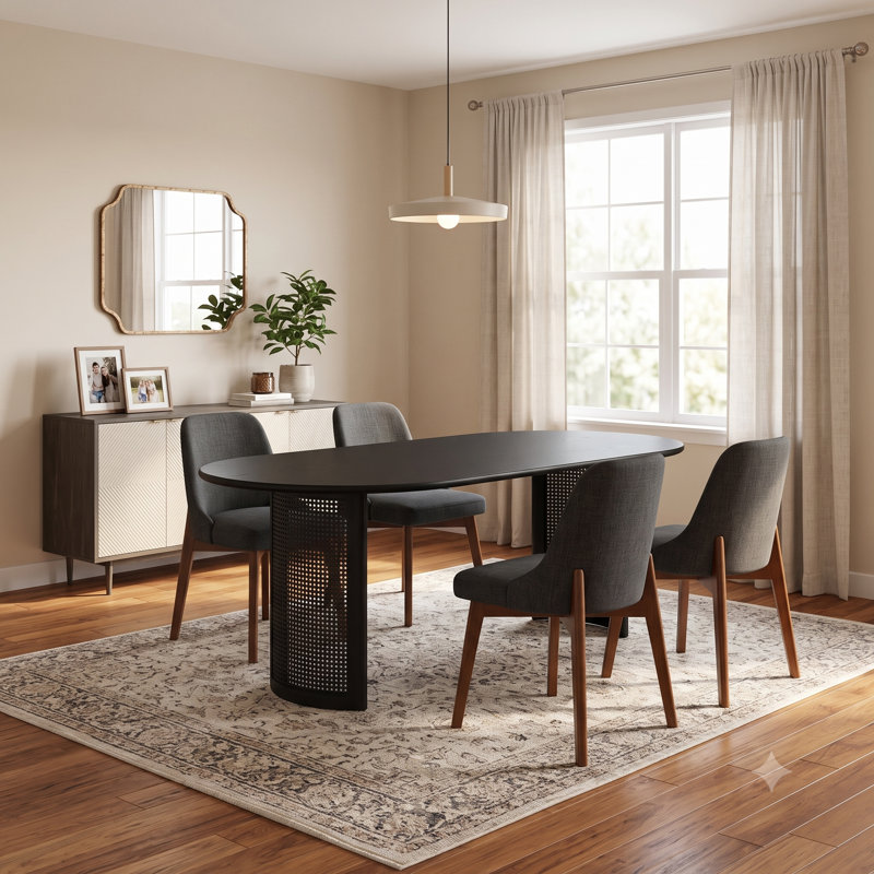 Tables de cuisine ovales noires de 79 po avec 4 chaises de salle à manger Fermin, 5 Pieces: Table, 4 Chairs