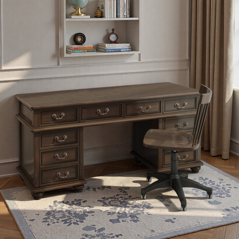 Dark brown ten-drawer strong storage writing desk