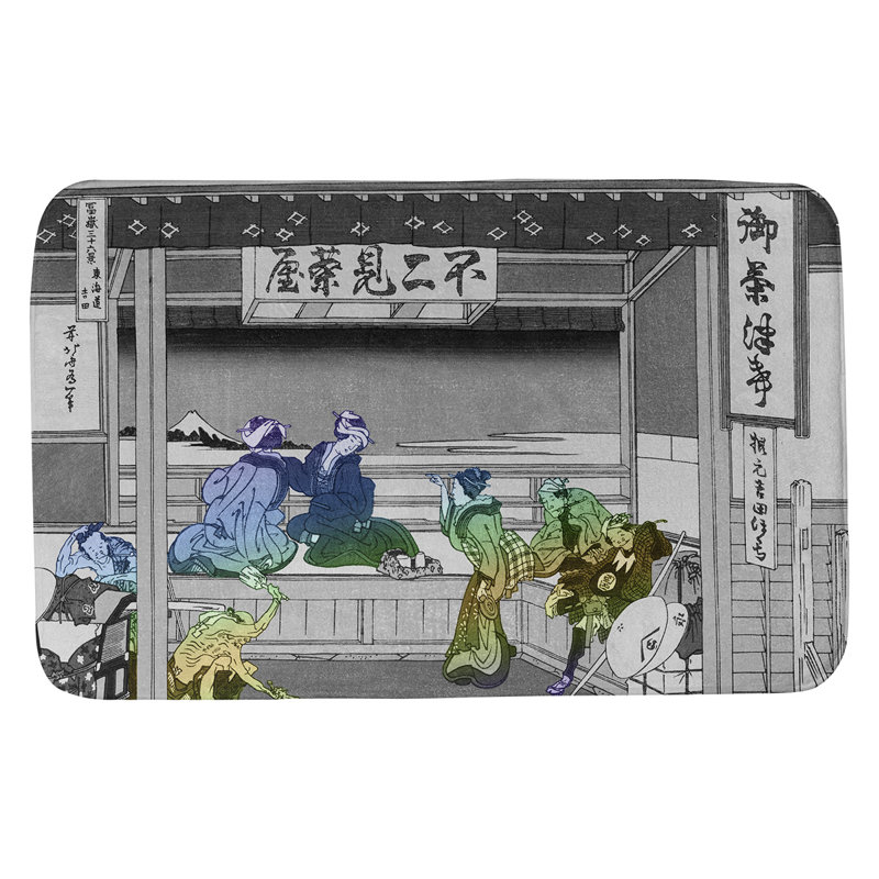 Tapis pour salle de bain antidérapant Clair Yoshida at Tokaido, l 17 po x L 24 po, Vert / Gris