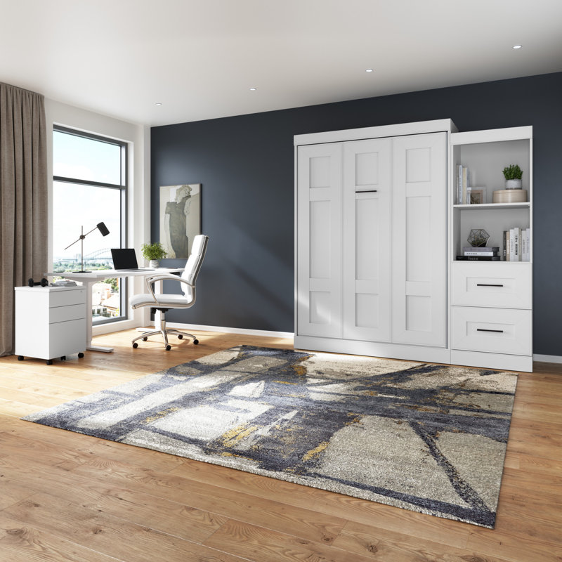 Lit escamotable et étagère de rangement avec tiroirs Edge 85W, Double