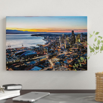 " Aerial View Of Seattle Downtown Skyline At Dusk, USA " by Matteo Colombo
