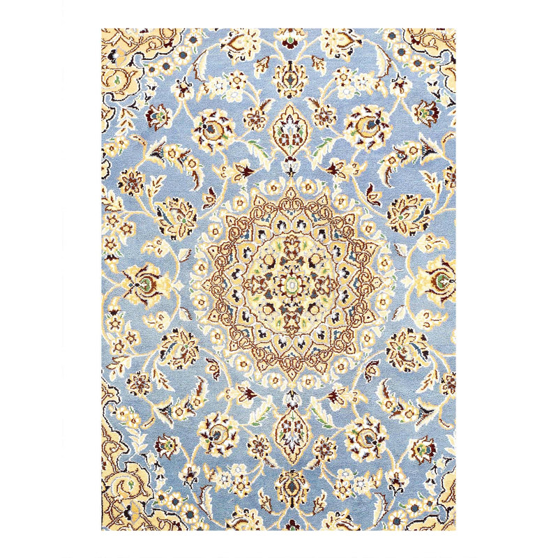Tapis bleu clair / beige / brun en laine / soie / coton 2 pi 11 po x 4 pi 4 po Ratomir