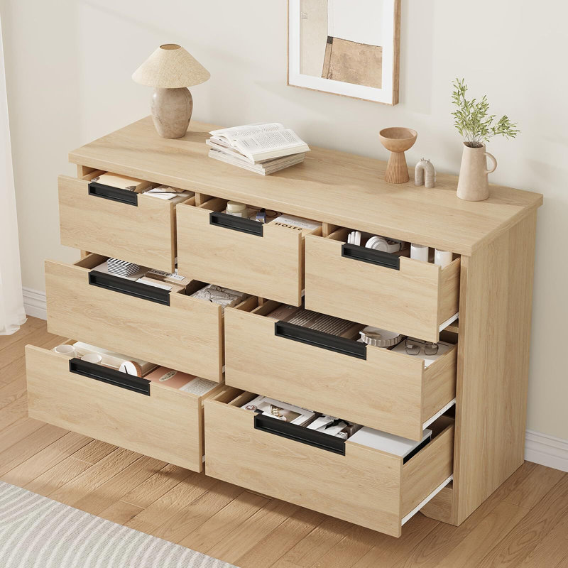 Commode 7 tiroirs pour chambre à coucher, organisateur de commode avec poignées intégrées, commode en bois pour salon, chambre de bébé, couloir