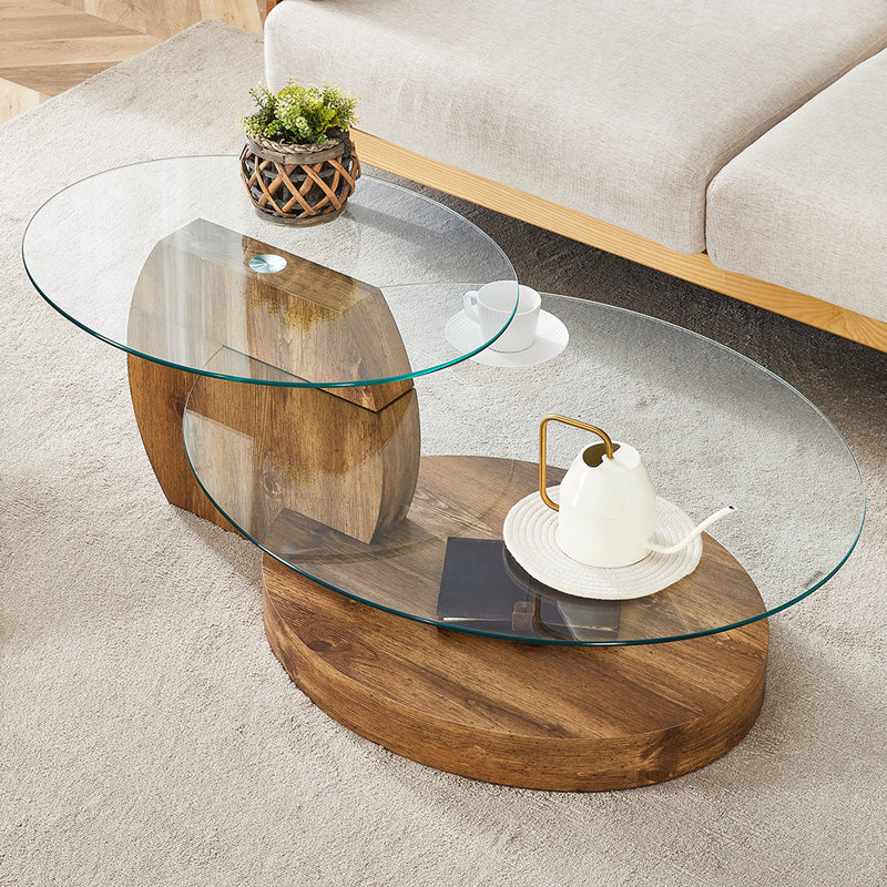 Grain Double Layer Coffee Table, Natural Wood