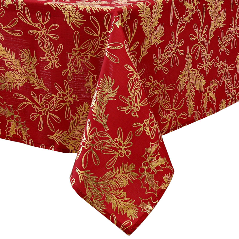 Kailyne Foil Woodland Holiday Fabric Tablecloth, 102" x 60"