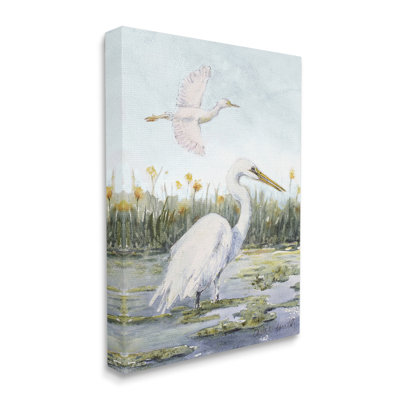 Egrets in Wetland Landscape Canvas Wall Art by Lanie Loreth