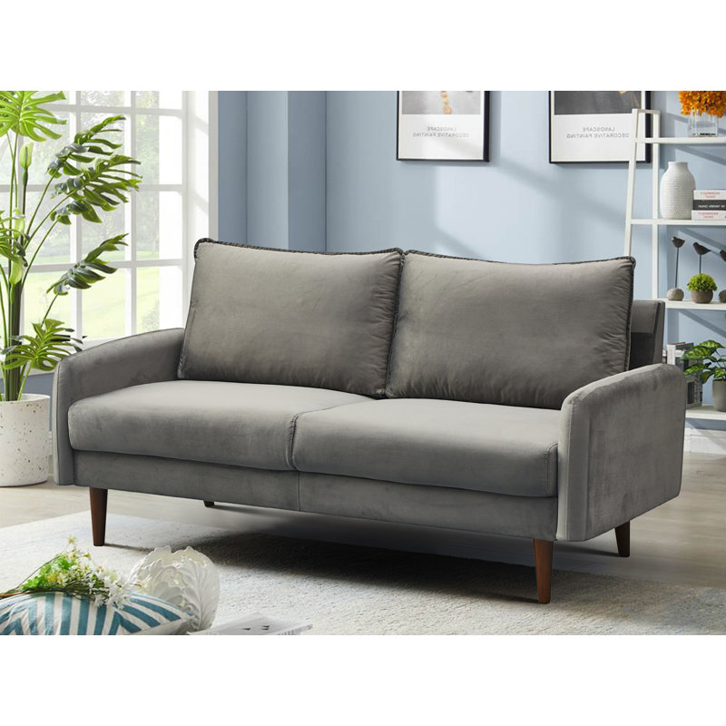 Gelsomino 70.5" Velvet Round Arm Sofa, Gray Velvet