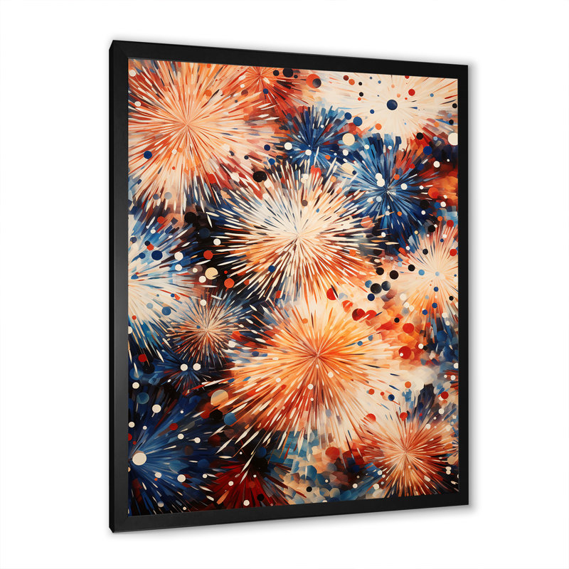 Feux d'artifice bleu et jaune - art mural, Cadre simple noir, H 32 po x l 16 po x P 1 po