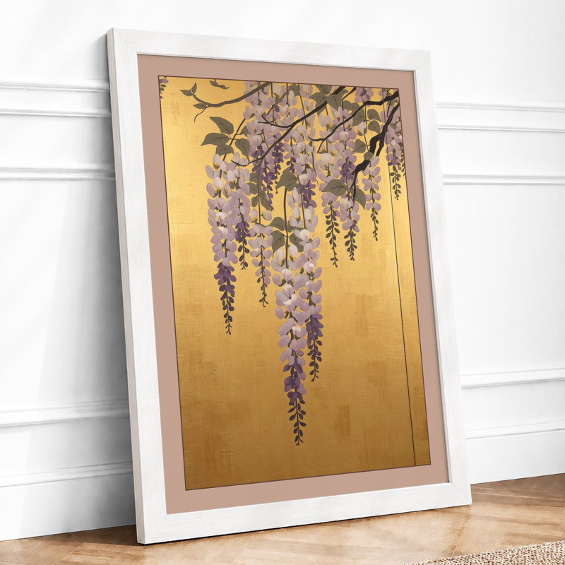 Cascading Wisteria Botanical - Framed Print, A4 - 29.7 x 21.0 cm, White