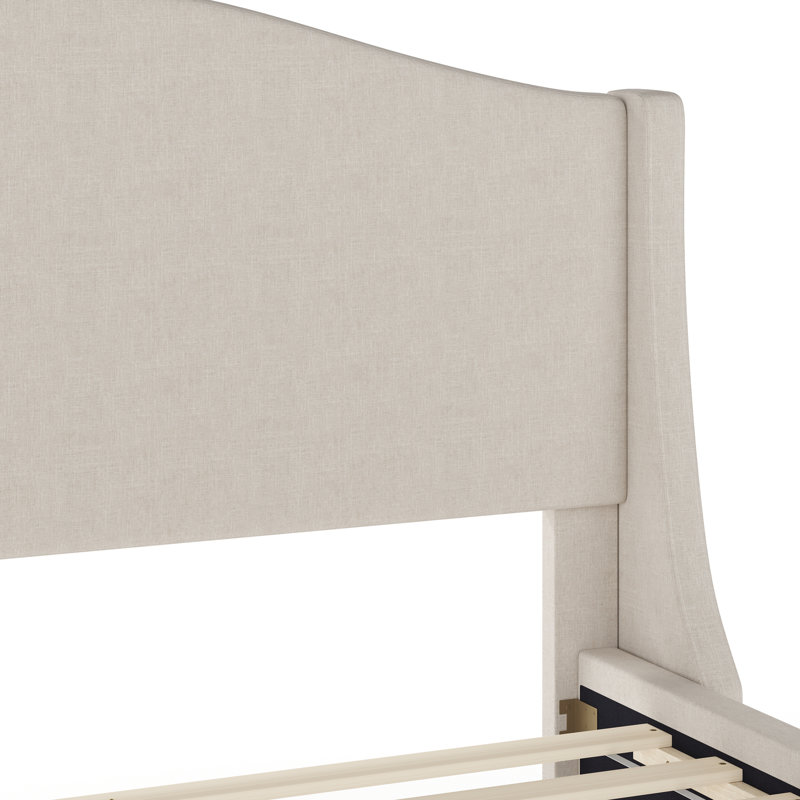 Martha Stewart Amelia Upholstered Platform Bed With Curved Headboard, Beige, Full / Double
