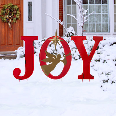 36"H Metal Christmas JOY Angel Yard Stake or Standing Decor or Wall Decor w/LED