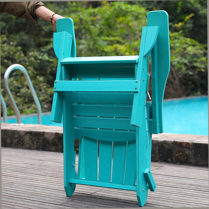 Adirondack Folding Chair With Dual Cup Holders - HDPE All-Weather Outdoor Chairs, Wood-Like Patio Chair For Backyard, Camping, Garden, Pool & Fire Pit, Lake Blue