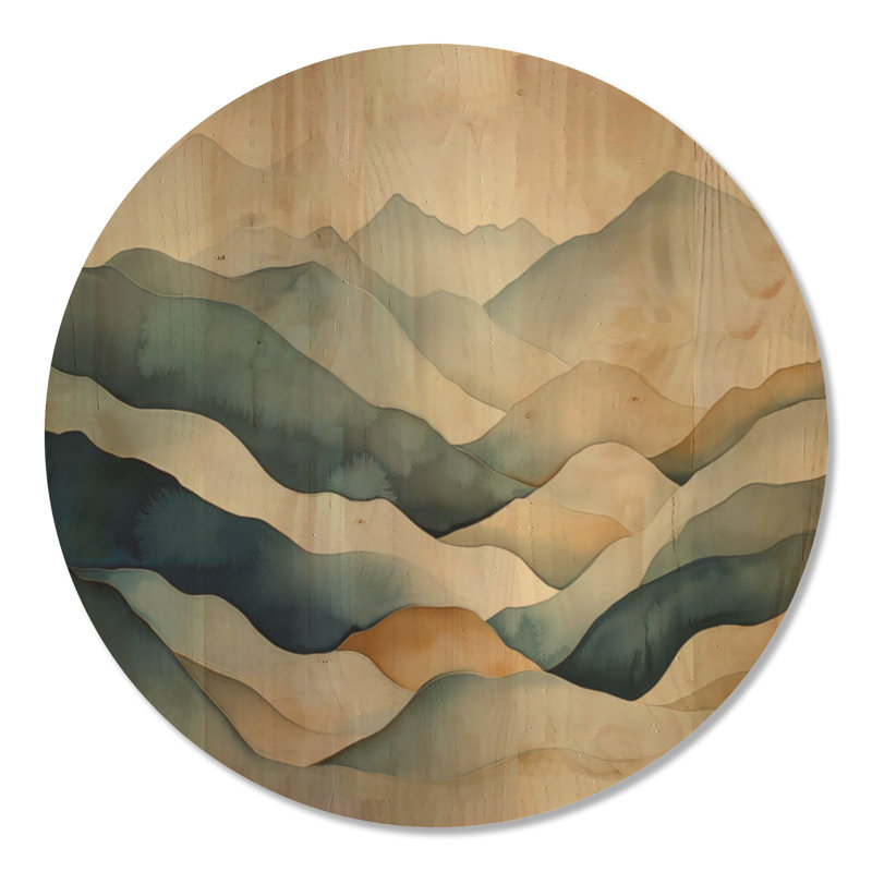 Montagnes de la Vallée Dorée - Tableau mural en bois représentant un paysage, Rond 23 po, Rond