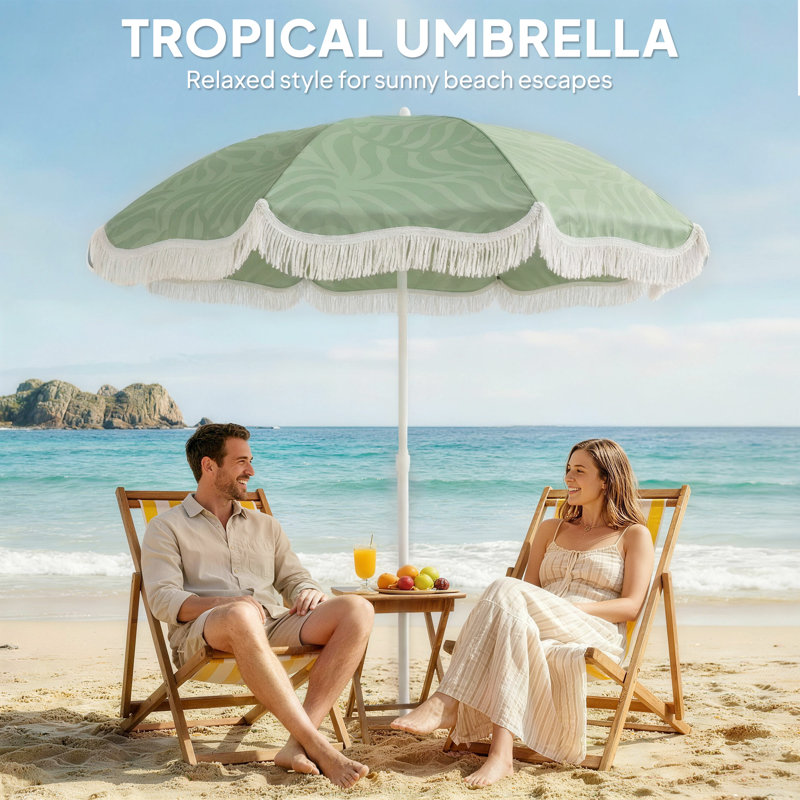 178cm Beach Parasol, Green Floral