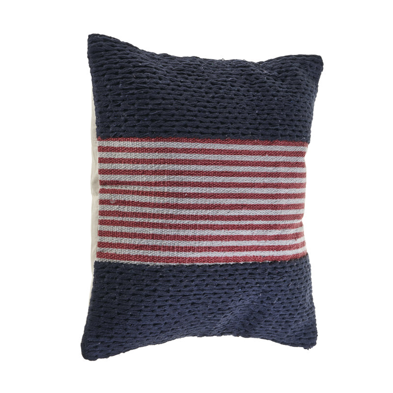 Nautical Striped Woven Hand-Made Cotton Blend Decorative Throw Pillow, Dark Blue/Red, Pillow Cover Only - No Insert
