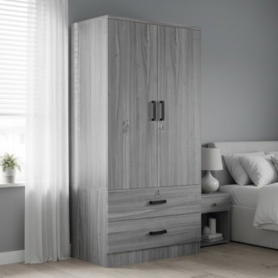 70" H Armoire Wardrobe Closet With 2 Doors & 2 Drawers, Freestanding Wooden Wardrobe Armoire With Hanging Rod For Bedroom, White