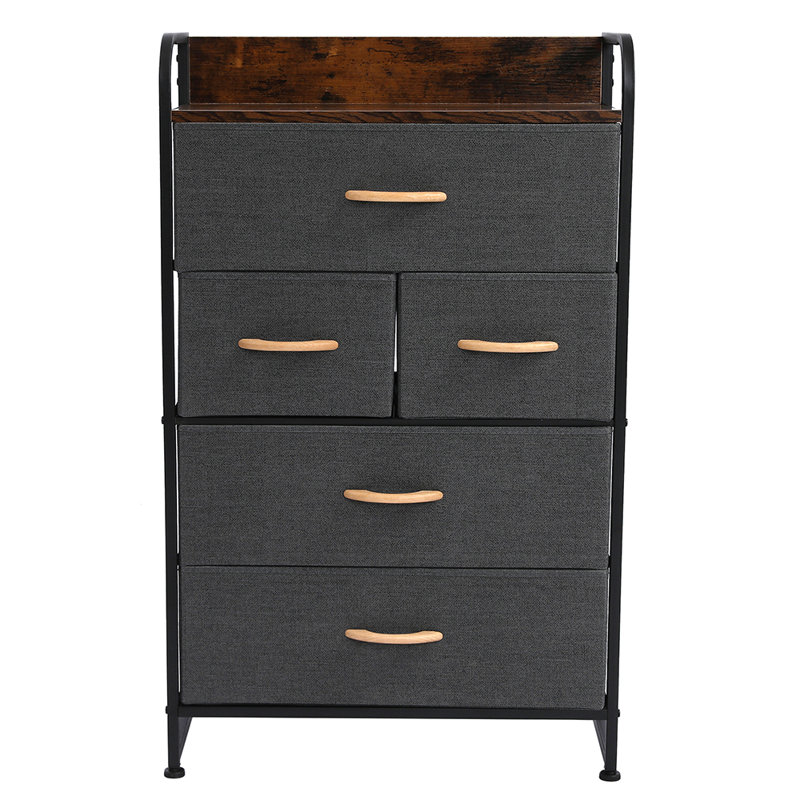 Rangement à 4 niveaux avec commode à 5 tiroirs, gris
