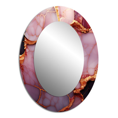Or et rose marbre Essence I - miroir mural ovale moderne rose