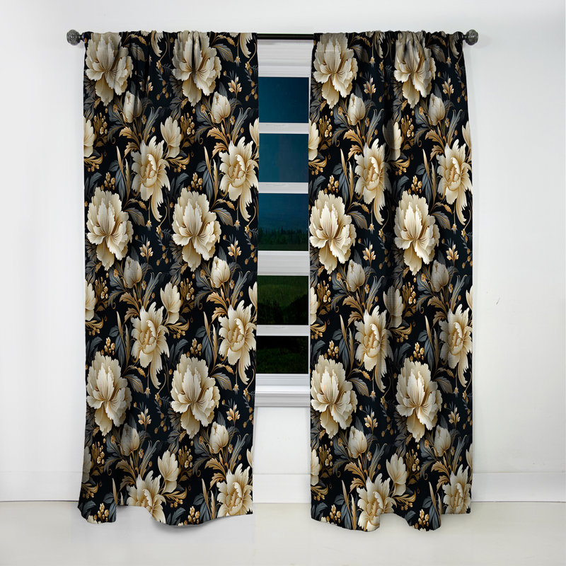 Beige And Blue Damask Fusion I - Damask Curtain - Blackout Damask Curtain - 1 Panels, 52" W x 84" L