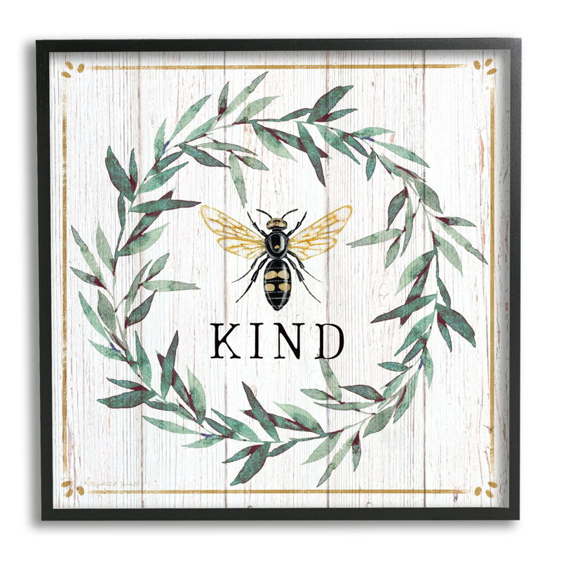 «Bee Kind Expression Country Farm Insect», H 24 po x l 24 po, Giclée encadrée noir minuit