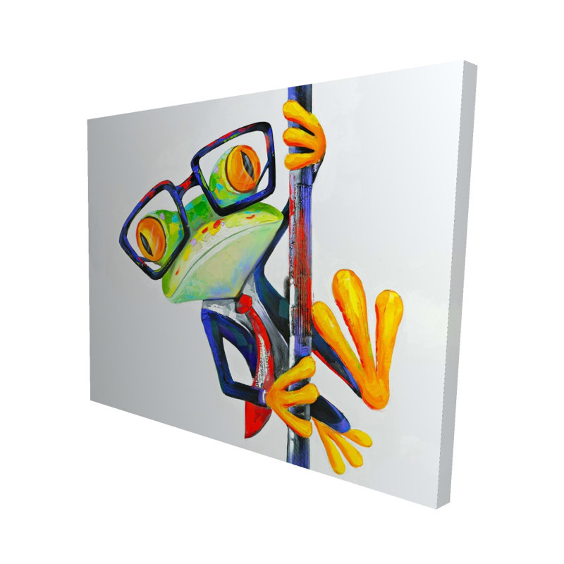 Drôle de grenouille avec des lunettes - art contemporain bleu sur toile