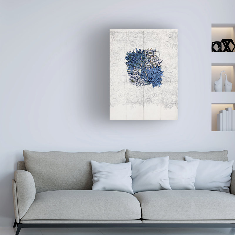 William Morris Blue Floral Pattern Canvas Art with Wood Frame