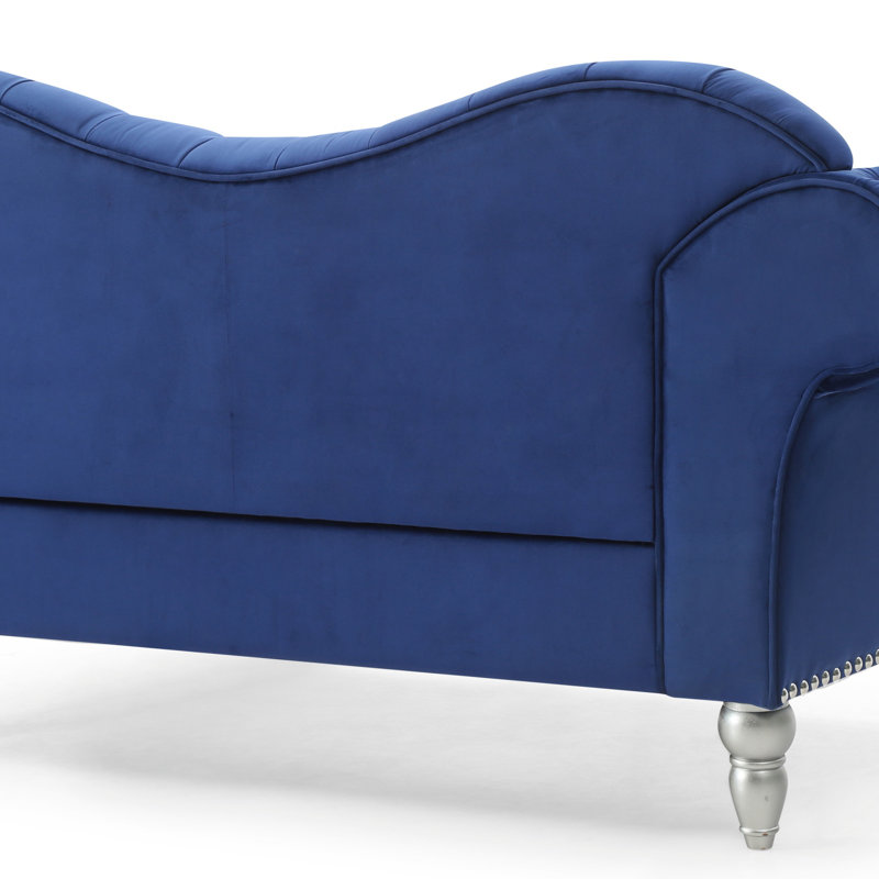 Causeuse élégante pour deux personnes, beau tissu, Bleu, Argent argent