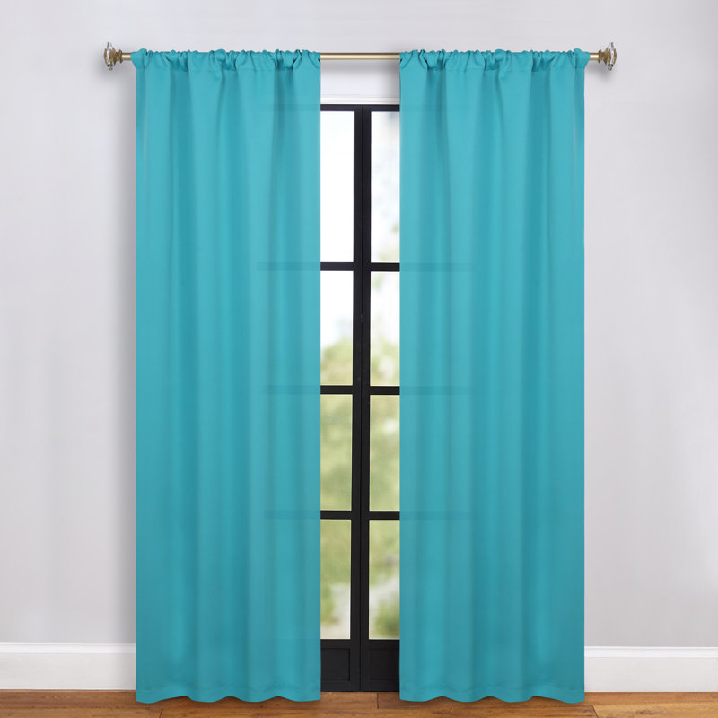 Moriah Millendon Solid Modern Polyester Rod Pockets Room Darkening Curtain Pair, 36" W x 84" L, Aqua