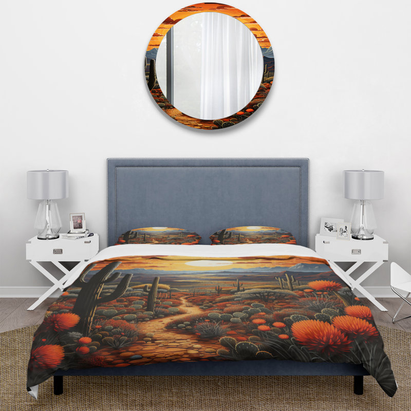 Ensemble de housse de couette jaune et vert Cactus Desert Sunset Saguaro - Floral and Botanical