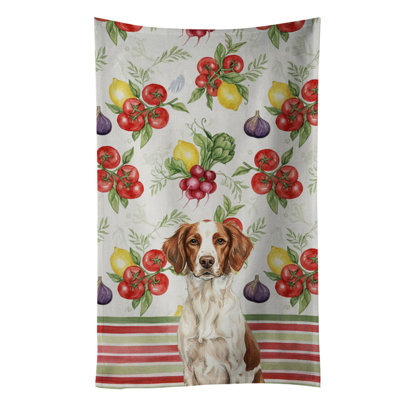 Liver and White Brittany Vegetables Kitchen Towel, Liver/White Brittany