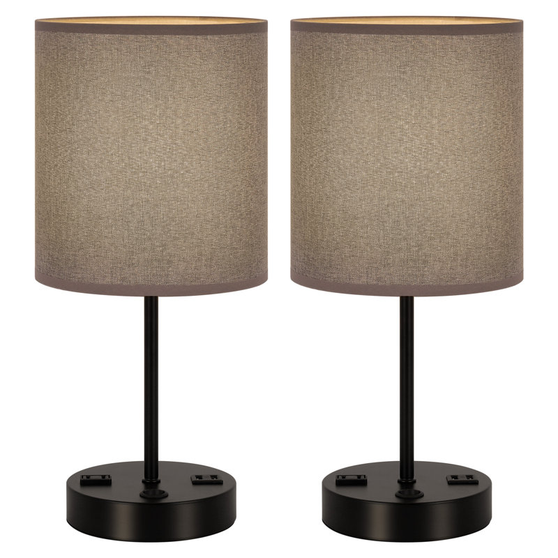 Paquet de 2 lumières de table de chevet avec port de charge USB et prise CA pour chambre à coucher - gris