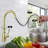Single-handle, high-arc kitchen sink faucet with a dual-function pull-down spray; modern countertop-mounted kitchen mixer faucet, suitable for farmhouse-style kitchens.-122556124