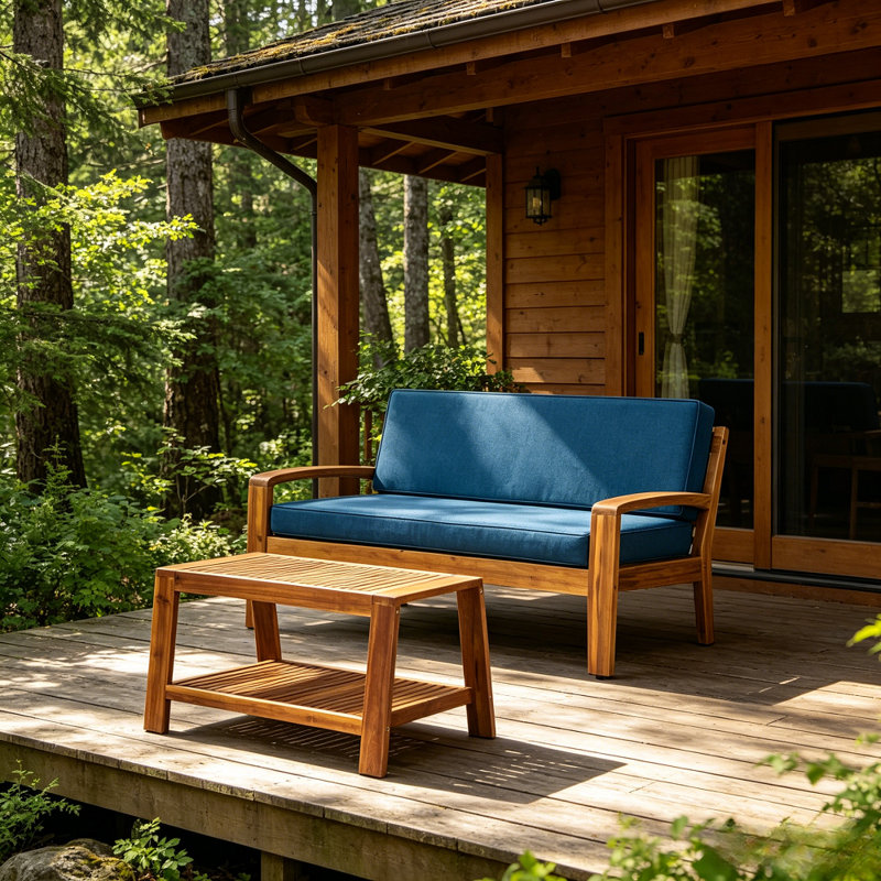 Ensemble de conversation d'extérieur en bois d'acacia 2 pièces - Causeuse de patio et table basse avec coussins résistants à l'eau