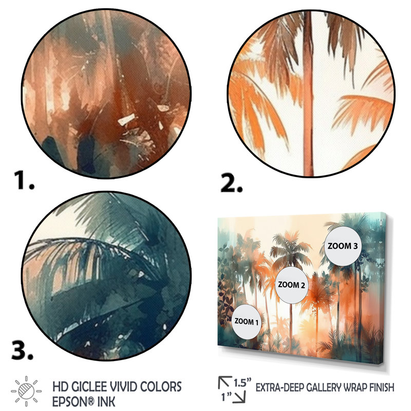 Art floral sur toile majestueux, palmiers tropicaux I, H 16 po x l 32 po x P 1 po, Cadre flottant doré