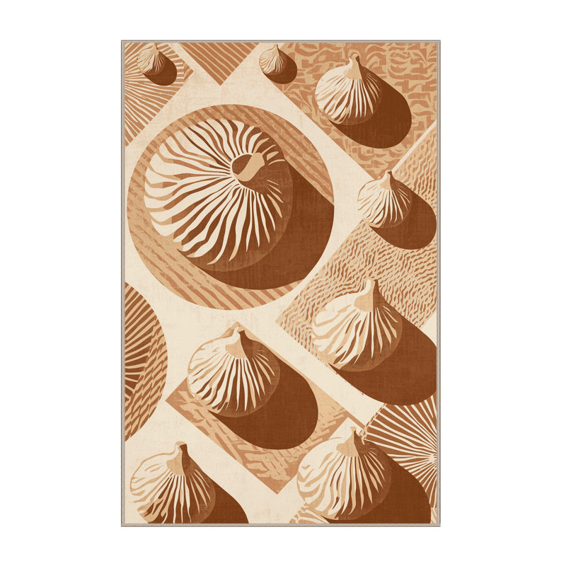 Machine Washable Wilkerson Dumplings Global Inspired Block Print Rug in Beige – Beige Binding, 4x6