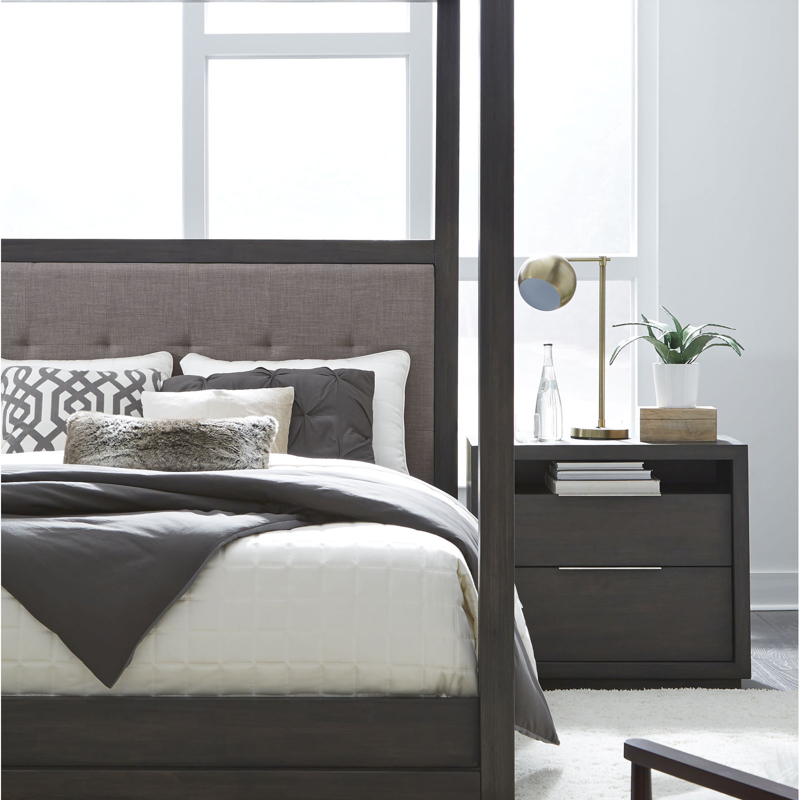 Eloise Upholstered Canopy Bed, King, Bella Gray
