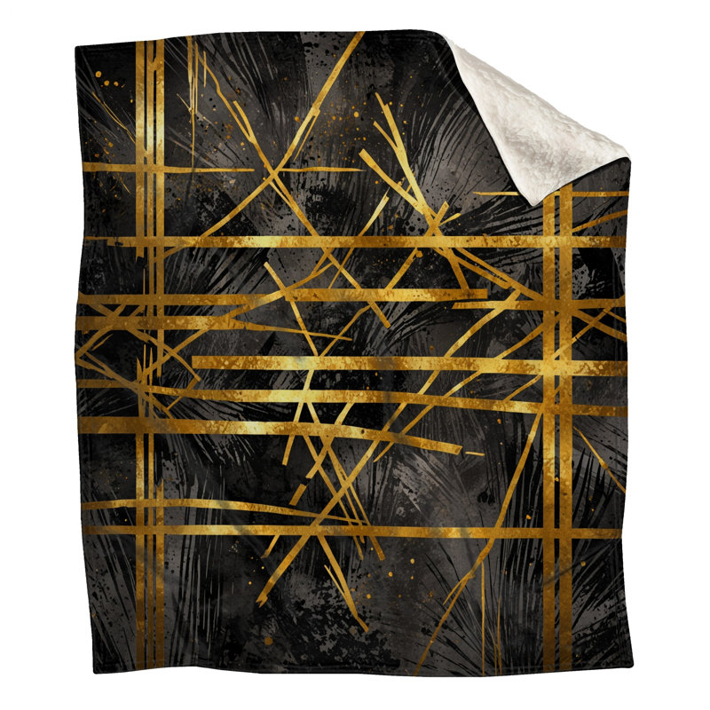 Couvertures dorées à lignes abstraites noires, 60in W x 80in H