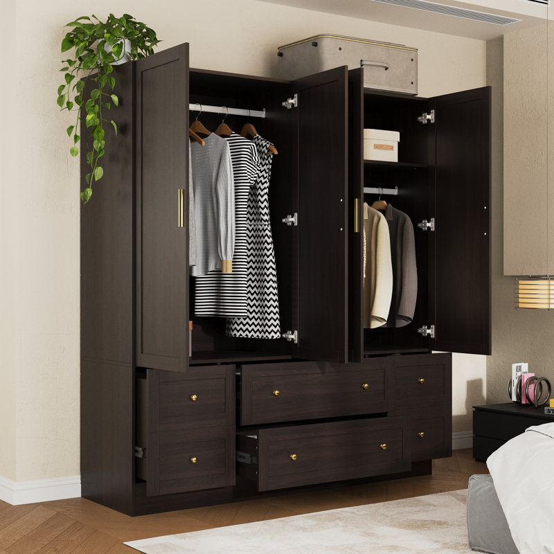 Armoire 4 portes avec rangement optimisé, Brun