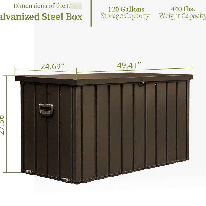 Lockable Outdoor Storage Box - 120 Gallon, Dark Brown, Fade- Gallon Waterproof Bin For Patio & Garden